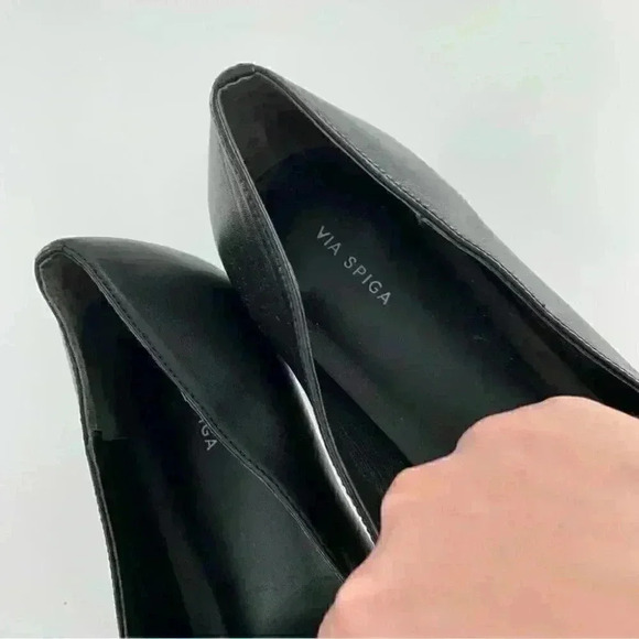 Via Spiga flats size 11 41 black leather minimalist Academia slip on loafers - Picture 13 of 14